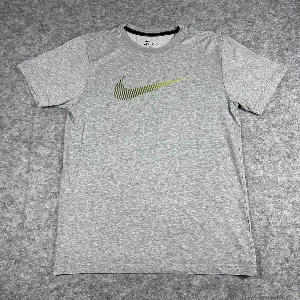 Nike Dri-FIT T-Shirt Mens Small Grey Good Swoosh Logo Short Sleeve Athletic